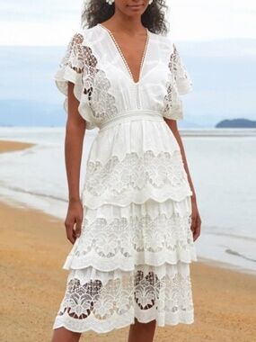 FARM Rio | Dresses | Farm Rio Offwhite Sicily Organic Cotton Midi Dress Size Medium Nwt
